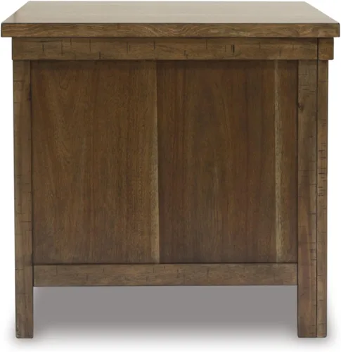 Vista 8 de Diseño firmado por Ashley Moriville - Mesa auxiliar rectangular de estilo granja rústica con puertas de gabinete duales, herrajes en tono bronce