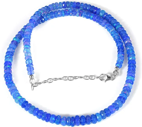 Vista 5 de Vatslacreations Collar de ópalo azul AAA, collar de ópalo de fuego etíope, collar de ópalo azul fuego múltiple, collar de ópalo de 18 pulgadas