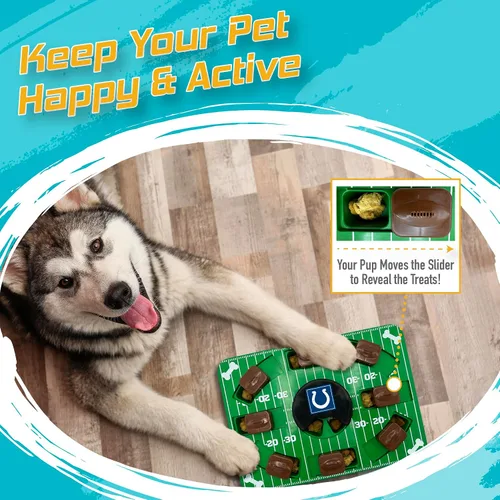 Vista 3 de Pets First NFL Indianapolis Colts Rompecabezas interactivo para perros - Juego de rompecabezas y premios para perros (Paquete de 2)