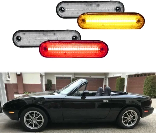 Vista 9 de Conjunto de carcasa de luz de marcador lateral de lente roja ámbar delantera y trasera compatible con lámpara de parachoques Fender Fender 1990-2005