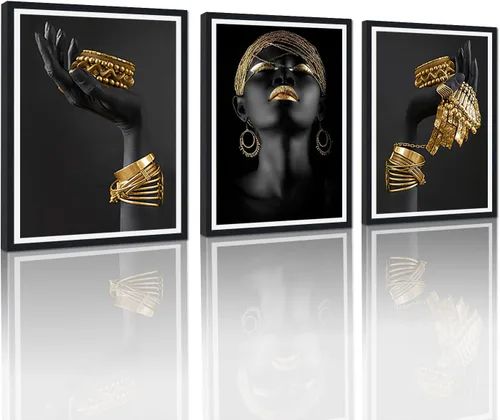 Vista 61 de MAMAGO Lienzo decorativo para pared, pintura de belleza dorada y negra, fotos de mujeres africanas, hermosos pósteres de mujer negra, impresiones