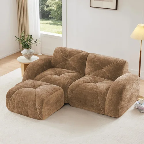 Vista 19 de Sofás modulares modulares de 110.6 pulgadas para sala de estar, sofá moderno de terciopelo sin hueso, no requiere montaje, cómodo sofá sin hueso