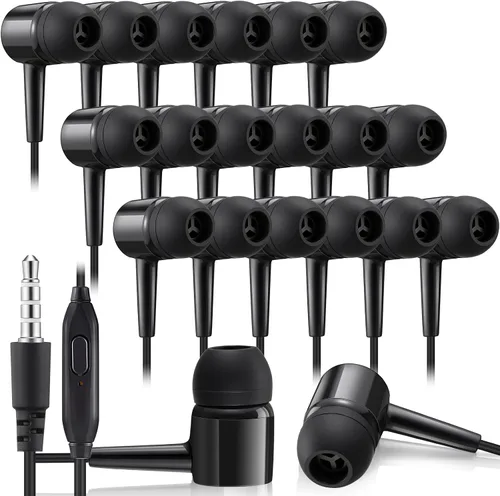 Vista 9 de Xinnun Paquete de 50 auriculares con cable con micrófono para estudiantes Negro