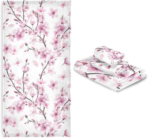 Vista 7 de Pfrewn Juego de 3 toallas de baño con diseño de flores de cerezo con flores de cerezo, toallas de baño suaves y absorbentes, toallas de mano