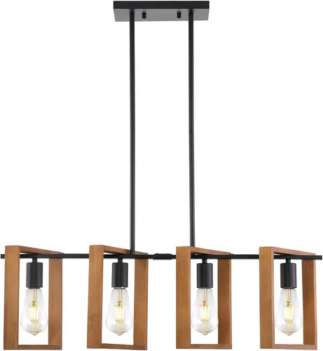 Vista 9 de 9MMML Lámpara de 3 luces para isla de cocina, lámpara de comedor negra, con marco de madera, para sala de estar, vestíbulo, entrada, pasillo, E26