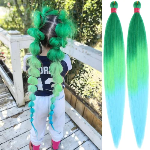 Vista 9 de Cabello trenzado verde con lentejuelas de 26 pulgadas, preestirado, trenzas de textura Yaki, extensiones de cabello pre plumadas, 3 paquetes, fácil