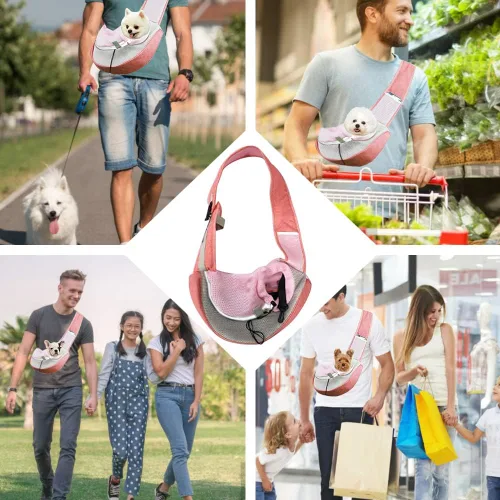 Vista 5 de FEimaX Transportador para perros y cachorros, bolsa para perros pequeños y gatos, malla transpirable, manos libres, con correa ajustable, para Rosa