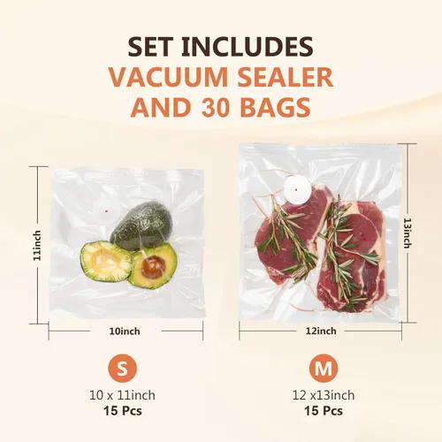 Vista 6 de Sellador al vacío para alimentos con 30 bolsas de vacío reutilizables, máquina selladora al vacío de mano compacta para preparación de comidas