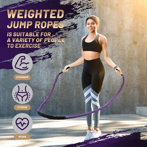 Vista 6 de Cuerda de saltar con peso, equipo de fitness para mujeres y adultos, para entrenamiento de fuerza, pérdida de peso, cuerpo total, cuerda de saltar