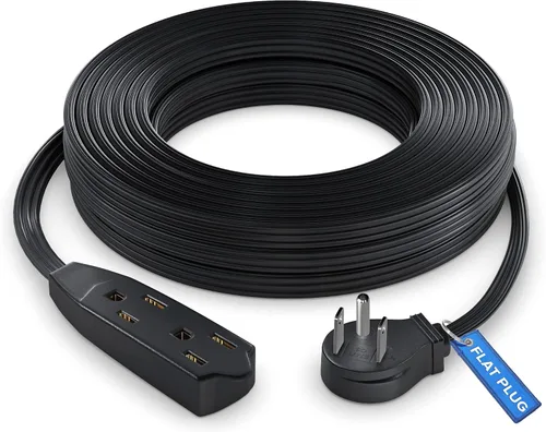 Vista 17 de Maximm Cable de extensión de enchufe plano de 1 pie / cable, salida múltiple - Cable de extensión de enchufe en ángulo de 3 clavijas - Negro