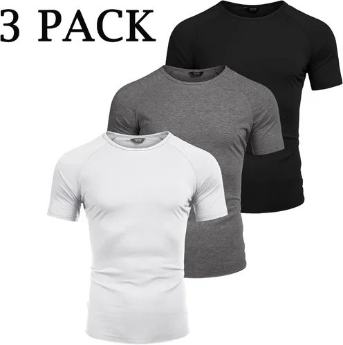Vista 5 de COOFANDY Paquete de 3 camisetas de entrenamiento para hombre, manga corta, gimnasio, culturismo, muscular, capa base, camisetas de fitness
