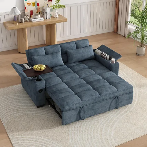 Vista 8 de KEIKI 65" 3-in-1 Sofa Bed, Folding Chenille Loveseat Sleeper with USB