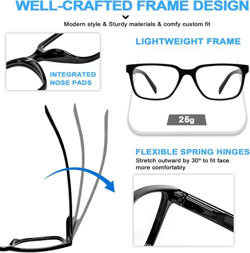 Vista 5 de Gafas de lectura con bloqueo de luz azul para hombres lectores de computadora 0.0 1.0 1.25 1.5 2.0 a 4.0