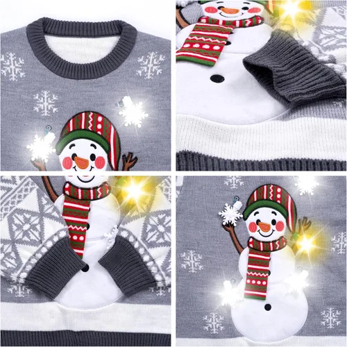 Vista 4 de JOYIN Suéter feo de muñeco de nieve para mujer, suéter largo de Navidad con luz LED