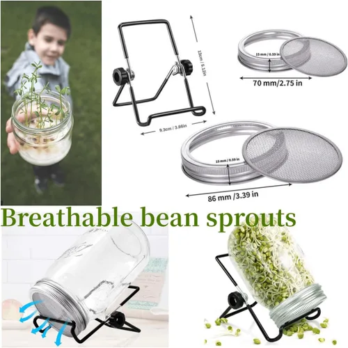 Vista 4 de Lulonpon Juego de 2 tarros para cultivar brotes, tarros de boca ancha de un cuarto de galón con tapas de germinación de pantalla de acero