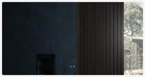 Vista 3 de Espejo de baño rectangular redondeado de 60 pulgadas de ancho x 32 pulgadas de alto, montado en la pared, retroiluminado, antiniebla, rectangular