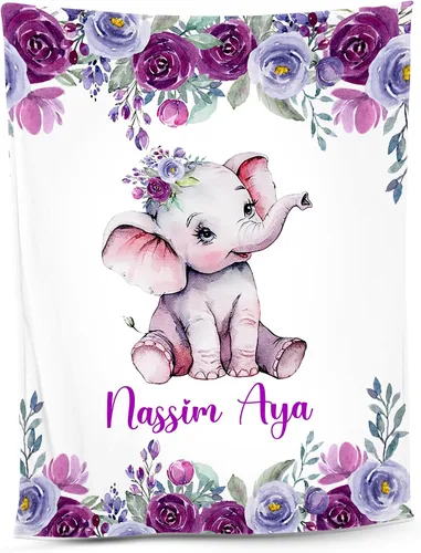 Vista 18 de NAZENTI Manta de bebé de elefante personalizada, manta de bebé niña personalizada con nombre y floral, regalo para niñas y niños, recién nacidos