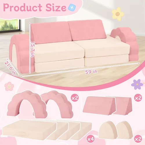 Vista 2 de Mini sofá de juegos para niños, sofá modular de espuma de flores, sofá convertible suave con funda lavable, muebles de escalada