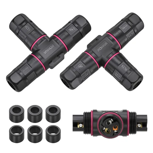 Vista 10 de AOHUA Caja de conexiones de 3 vías, conector M20 de 2 pines, 500 V/20 A, conector de cable eléctrico impermeable en forma de T IP68 para cable