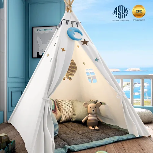 Vista 3 de Tienda de campaña tipi Sumerice para niños con funda de transporte, tienda de campaña plegable para niñas, juguete de casa de juegos, regalo