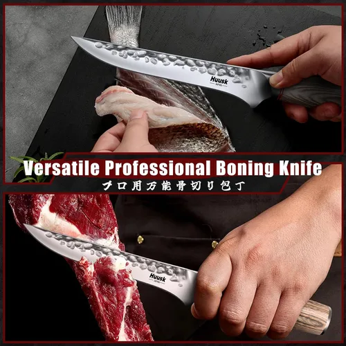 Vista 7 de Huusk Juego de 3 cuchillos de carnicero con cuchillo de cocina japonés