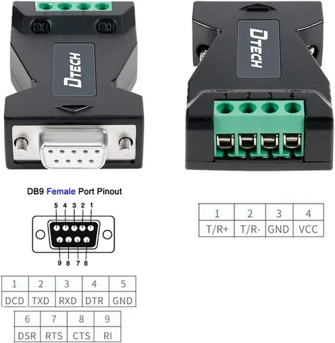 Vista 2 de DTECH Adaptador serie convertidor RS232 a RS485 con bloque de terminales de 4 posiciones para comunicación de datos de larga distancia admite 600 W