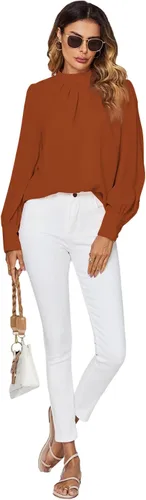 Vista 6 de LYANER Blusa plisada de manga larga con cuello alto falso para mujer