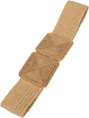 Vista 2 de Verdusa Cinturones de paja con hebilla simétrica para mujer, cintura elástica