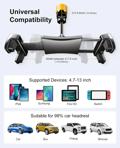 Vista 7 de LINCO Soporte para tablet para asiento trasero – Soporte ajustable para iPad para coche – Soporte de tableta de coche para viajes – Se adapta a