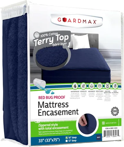 Vista 17 de Guardmax Funda de colchón individual con cremallera, protector de colchón 100% impermeable, suave y absorbente de algodón de rizo superior