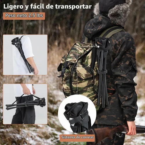 Vista 4 de GYMAX Paquete de 2 taburetes plegables, trípode portátil, taburete de caza ligero con correa para el hombro, silla de caza al aire libre, silla