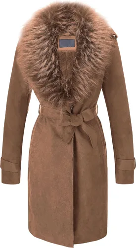 Vista 12 de Bellivera Gabardina de piel sintética para mujer, chaqueta de longitud media con forro polar y cuello de piel desmontable Negro