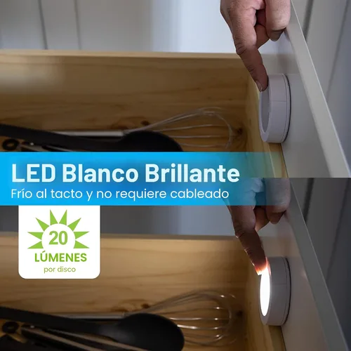 Vista 4 de GE Luces LED de disco activadas por tacto, 20 lúmenes, blanco, 25434