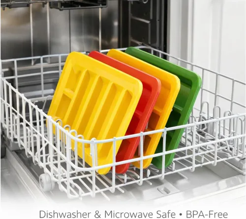 Vista 6 de Dependable Industries inc. Essentials Juego de 3 platos rectangulares para tacos, bandejas de plástico sin BPA con divisores, apilables, aptos