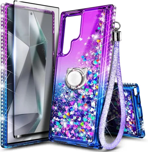 Vista 84 de NGB - Funda para teléfono Samsung Galaxy S9, color aguamarina/morado, bonita funda con purpurina líquida para mujeres y niñas, con protector