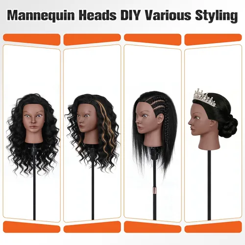 Vista 2 de Mannequin Head with 100% Human Hair,TopDirect 16"Real Hair Cosmetology Mannequin Manikin Head Hair Styling Hairdressing Practice Training Doll Head