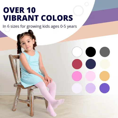 Vista 4 de LA ACTIVE Baby Girls Tights - Cozy Warm Cotton Winter Tights Toddler Infant Newborn Kids Stockings Non-Skid Grip