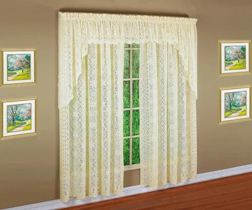Vista 11 de Today's Curtain Hopewell Cenefa de encaje prémium de 12 pulgadas, crema, 58 pulgadas de ancho x 12 pulgadas de largo