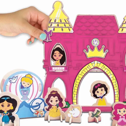 Vista 6 de Disney Princess - Juego de actividades de decoración de castillo de madera – Kit de manualidades de castillo y princesa con calcomanías, marcadores