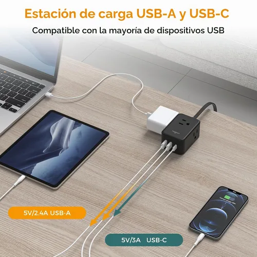 Vista 4 de TESSAN - Tira de alimentación de enchufe plano pequeña, cable de extensión ultrafino de 5 pies, color negro