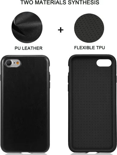 Vista 2 de TENDLIN Funda compatible con iPhone SE 2022/SE 2020/8/7 - Funda delgada híbrida de silicona TPU flexible con parte trasera de cuero (negro)