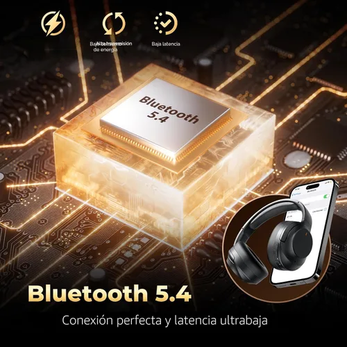 Vista 7 de Auriculares con cancelación activa de ruido, auriculares Bluetooth inalámbricos mejorados sobre la oreja con micrófono ENC, graves profundos estéreo