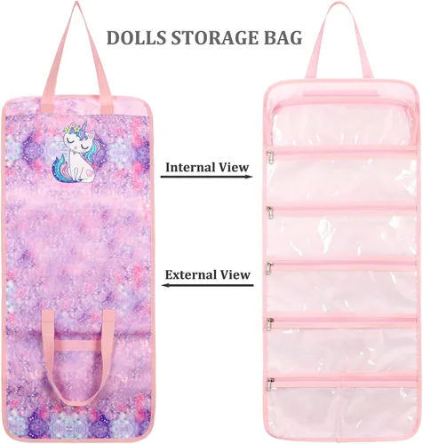 Vista 6 de JIANYA Bolsa de almacenamiento para muñecas, exhibición de juguetes, organizador de almacenamiento de transporte, vista clara, compatible con todas