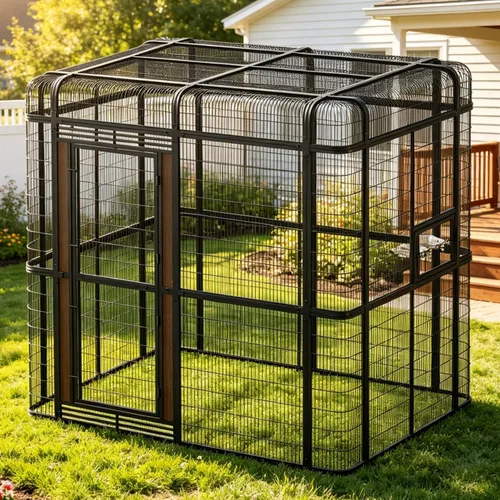 Vista 4 de Wonline Extra Large Walk-in Bird Aviary Cage, Black Outdoor parrot cage for macaws, cockatoos, parakeets & canaries. Rust-resistant metal, 0.79