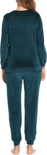 Vista 2 de Ekouaer Conjunto de pijama de manga larga para mujer, ropa de dormir suave de 2 piezas de terciopelo con bolsillos