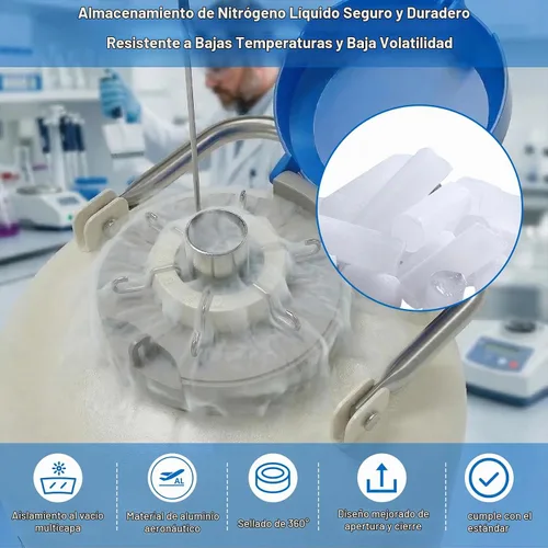 Vista 2 de Contenedor de nitrógeno líquido de 10L – Aleación de aluminio LN2 Dewar, tanque criogénico de nitrógeno líquido con 6 recipientes y bolsa