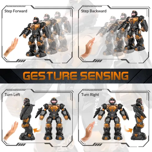 Vista 5 de STEMTRON Juguetes Robot para Niños, Robot de Control Remoto Programable con Detección Inteligente de Gestos, Recarga, Modo de Canto y Baile, Marrón