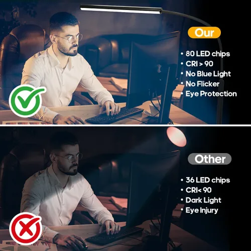 Vista 6 de Lámpara de escritorio LED con abrazadera, 5 modos de color y 10 niveles de brillo, luz de escritorio para cuidado de los ojos, cuello de cisne