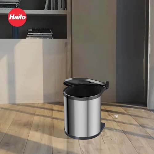 Vista 7 de Hailo Compact-Box M - Bote de basura de 4 galones, elevador de tapa, pequeño cubo de cocina, acero inoxidable