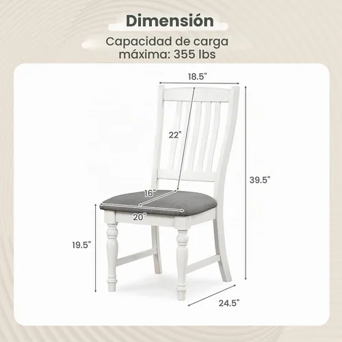 Vista 3 de Giantex Juego de 4 sillas de comedor de madera, sillas de cocina de granja con marco de madera maciza, carga máxima de 355 libras, sillas laterales